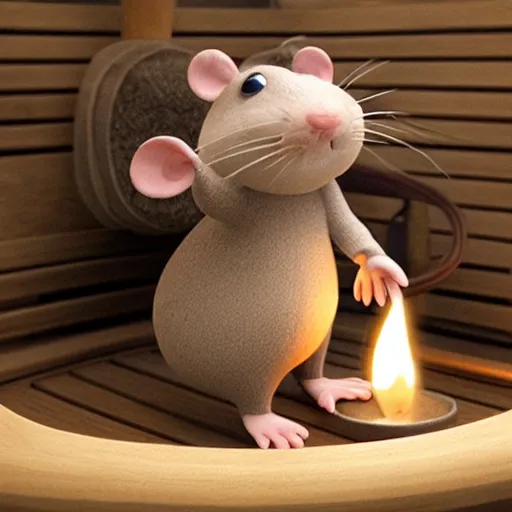 Prompt: ”rat in really hot finnish sauna made by pixar”