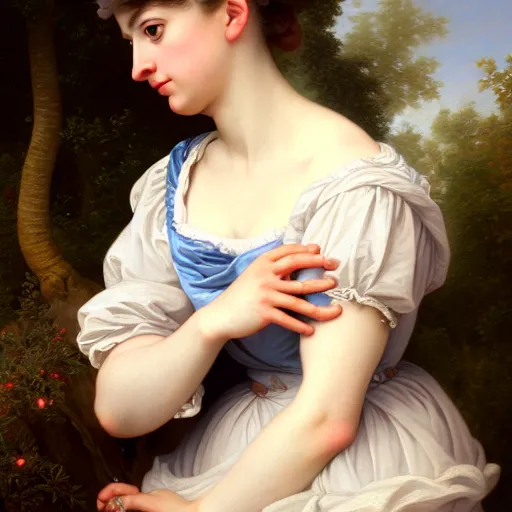 Image similar to A fantasy style portrait painting of Sabrina Lloyd, in the style of François Boucher, Oil Painting, hyperrealistic, render, Regal, Refined, Detailed Digital Art, RPG portrait, Michael Cheval, William-Adolphe Bouguereau, dynamic lighting, Highly Detailed, Cinematic Lighting, Unreal Engine, 8k, HD, octane render