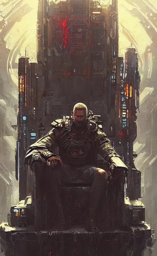 Prompt: « beautiful comic style painting of cyberpunk king on the throne by greg rutkowski, very detailed face »