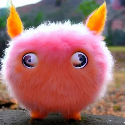 Prompt: an alien with a face that looks like a fuzzy peach the peach is fuzzy pink warm and ripe the alien has horns and a mean smile he has little chicken feet, 4k, highly detailed, high quality, amazing, high particle effects, glowing, majestic, soft lighting