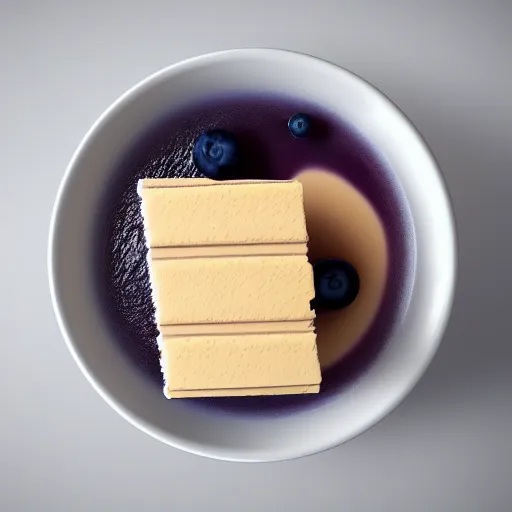 Prompt: blueberry cheesecake with a cup of coffee by it's side, natural lighting, cinema 4d render, Ray traced reflection, 8k