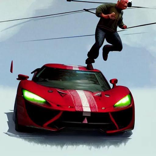 Image similar to zin din zidane plays gta with shrek on vr as trevor philips riding a super car, highly detailed, digital painting, artstation, concept art, sharp focus, illustration, art by greg rutkowski and alphonse mucha