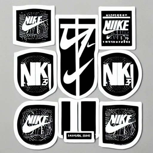 Image similar to black on white nike graphic design stickers in style of david rudnick, eric hu, y 2 k, brutalism