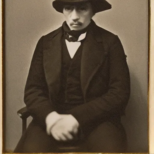 Image similar to close up photo portrait of a 19th century gangster maniac by Diane Arbus and Louis Daguerre