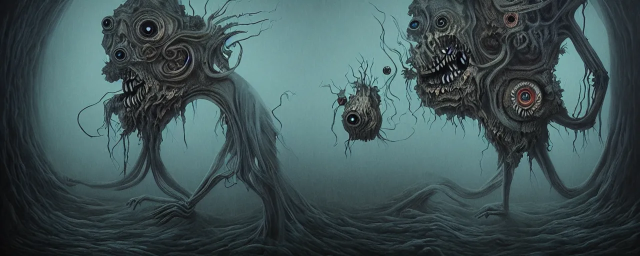 Prompt: whimsical airy alchemical monsters, surreal dark uncanny painting by ronny khalil