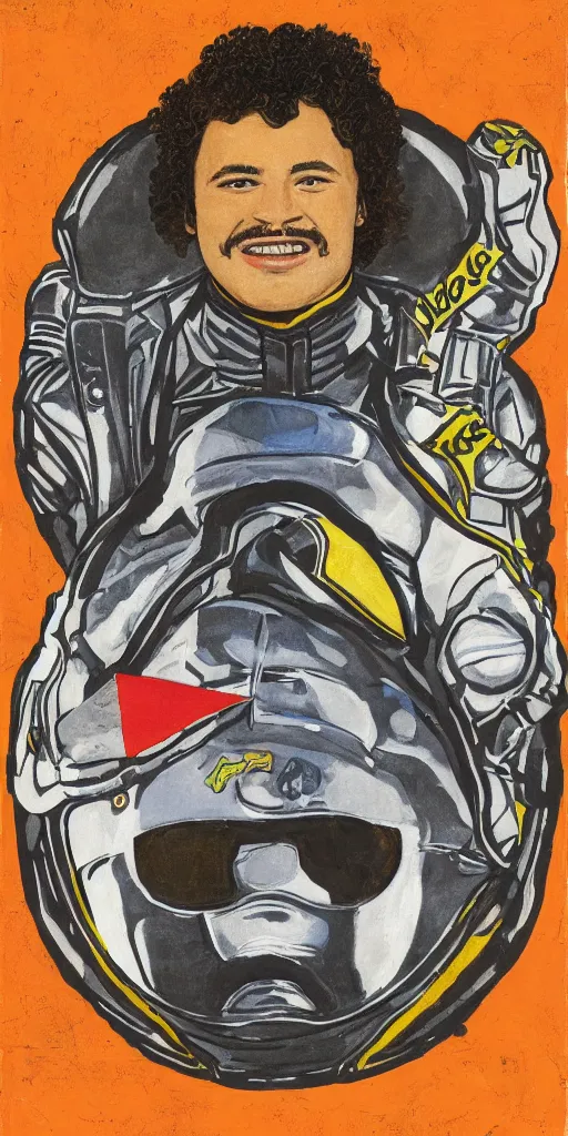 Prompt: A portrait of Lando Norris in a a suit of armor with racing patches on it by William Blake