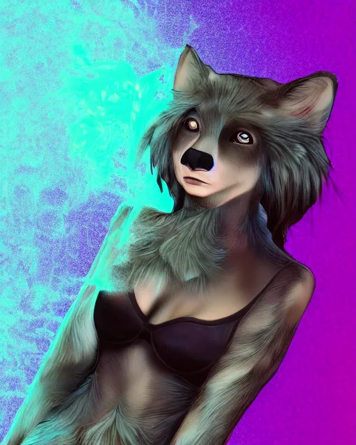 Prompt: a glitch art full body character portrait of female furry psychic a. i. manifesting it self into reality trending on artstation deviantart pinterest detailed realistic hd 8 k high resolution