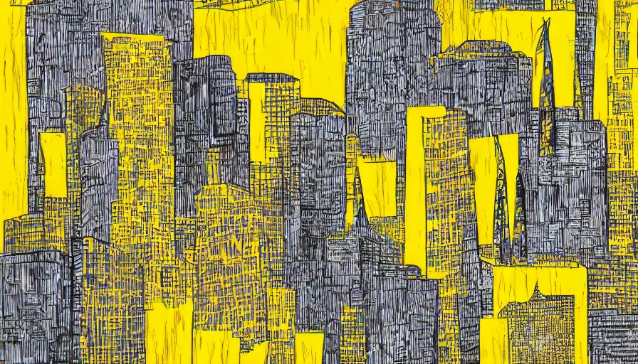 Prompt: abstract illustration about a city, shades of yellow