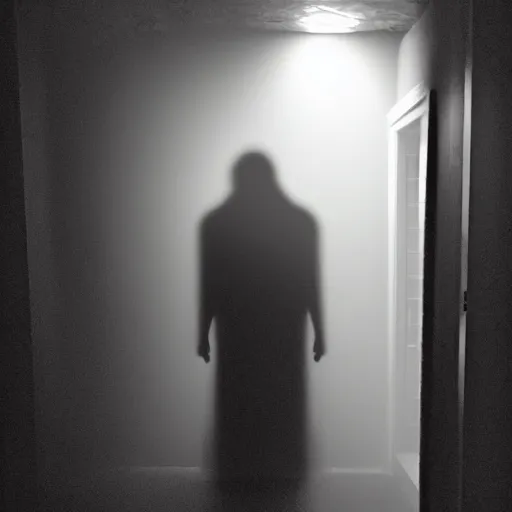 Image similar to dark figure looming in a closet, creepy, horror, dramatic lighting,