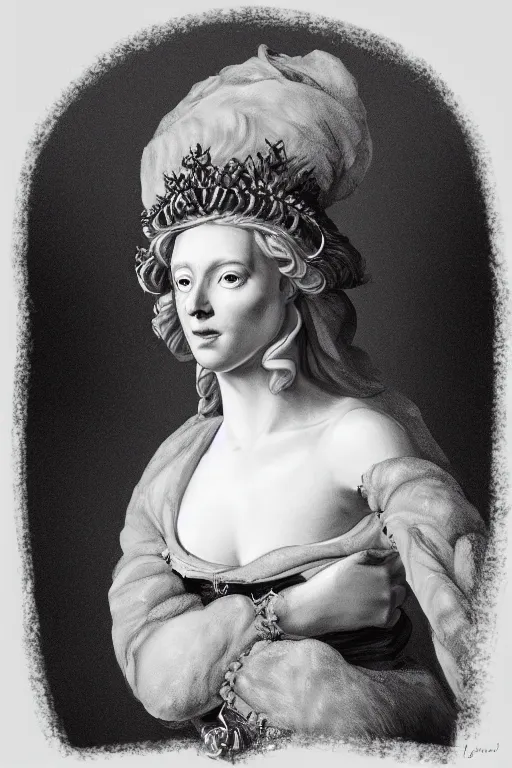 Prompt: Portrait of a frigid Ice Queen, in the style of Hyacinthe Rigaud, Jacques-Louis David and Artstation