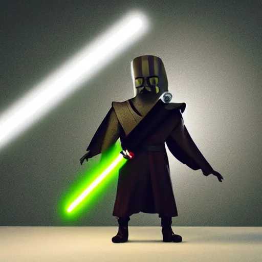 Image similar to anthropomorphic humanoid knife holding a light saber