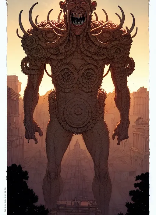 Prompt: masterpiece concept art, levitrial the ancient demon god, by geoff darrow and greg rutkowski and greg darrow, 8 k, intricate detail, cinematic lighting