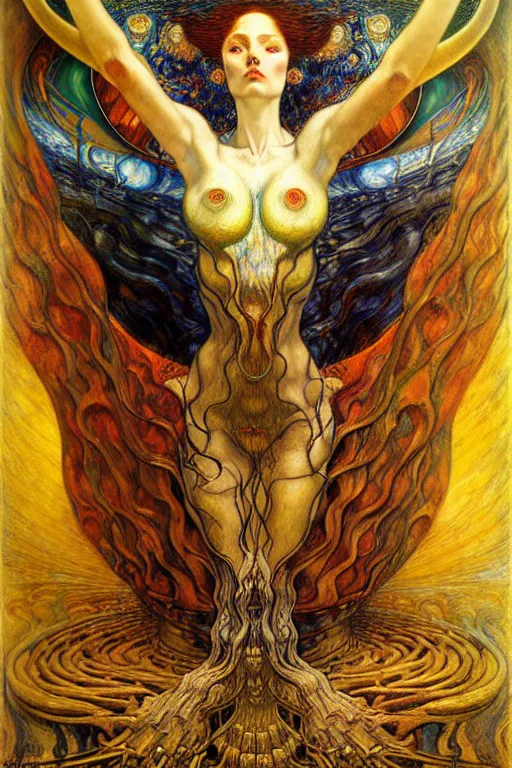 Image similar to Divine Chaos Engine by Karol Bak, Jean Delville, William Blake, Gustav Klimt, and Vincent Van Gogh, symbolist, visionary