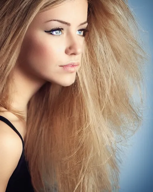 Prompt: profile view photograph of a beautiful sexy young woman with blonde hair