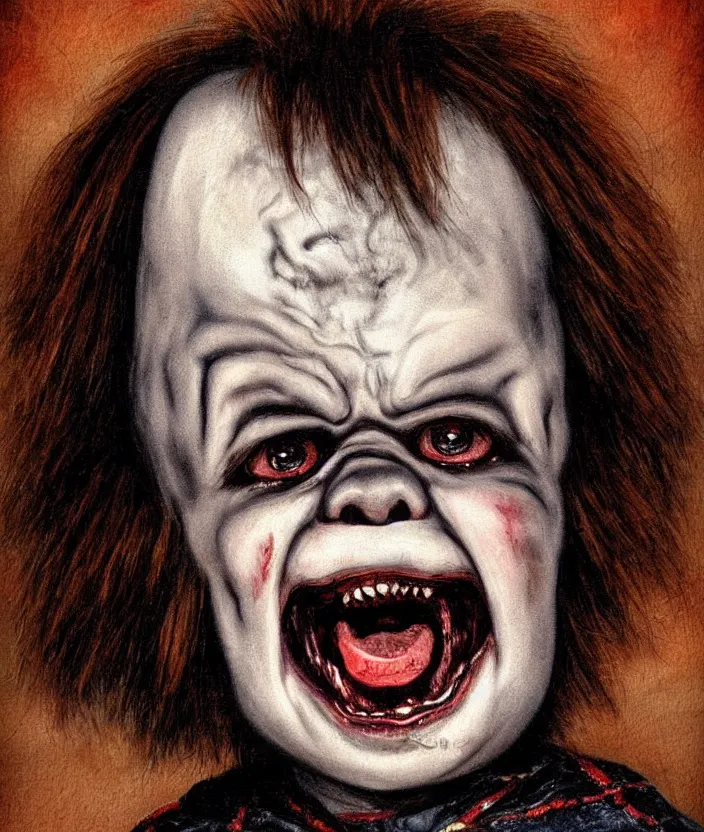 Image similar to gothic screaming chucky doll portrait by william - adolphe bouguerea, highly detailded