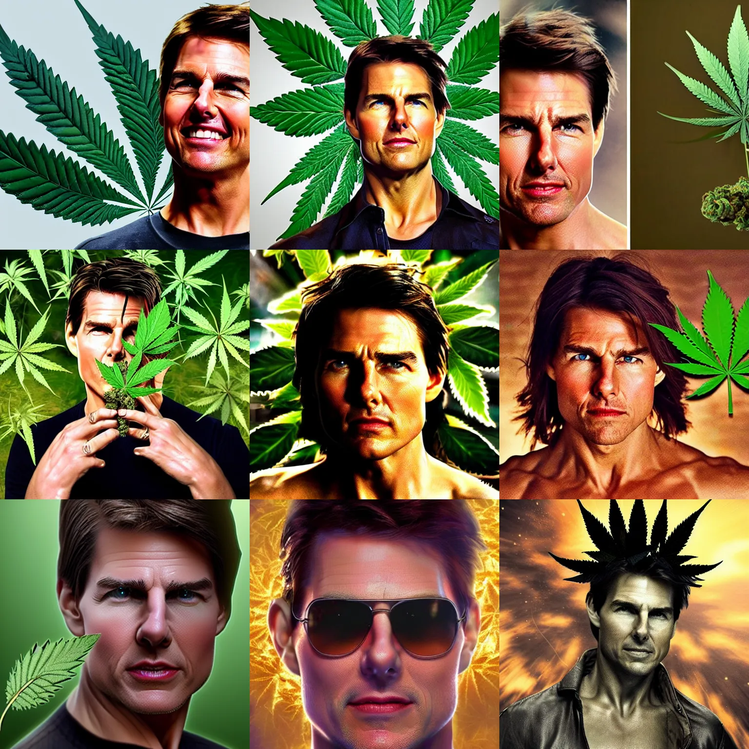 Prompt: Tom Cruise as a god of weed, crown on head with marihuana leaf, shot from professional camera, ultra realistic, rim light, beatiful ambient lights