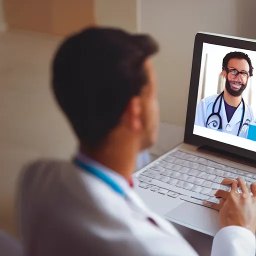 Prompt: “ man on video call with a doctor ”
