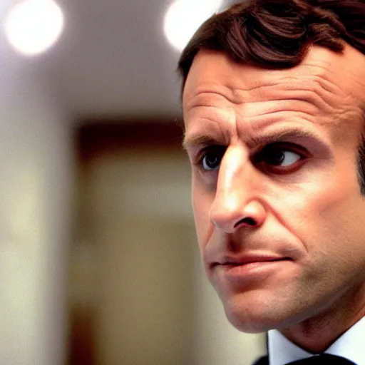 Image similar to extremely detailed face of Emmanuel Macron in American Psycho (1999)