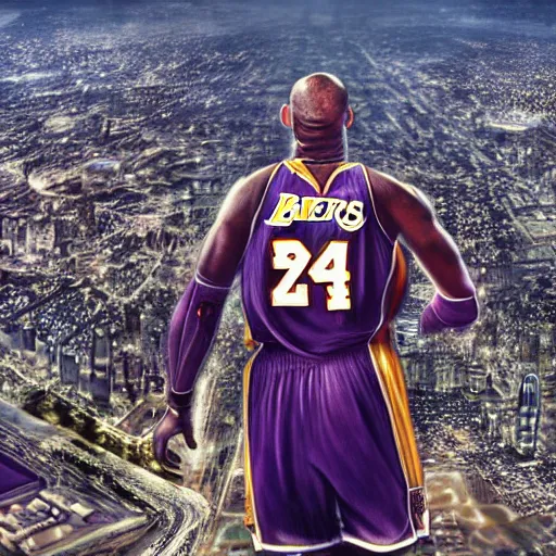 Image similar to Kobe Bryant jumping from a helicopter, hyper detailed, 8k resolution