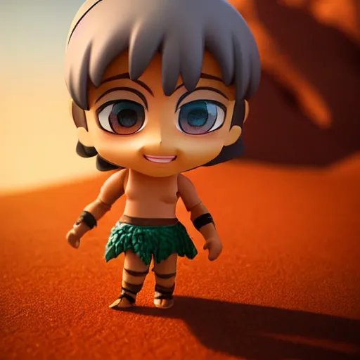 Image similar to dangerous arabian warrior as nendoroid walking in a desert in the croods movie style, anime, disney, pixar, 8 k, hd, dof, kodak film, volumetric lighting, subsurface scattering, photorealistic, octane render, details