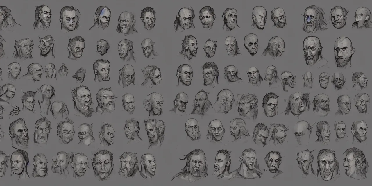 Prompt: game asset sheet, greek face closeup