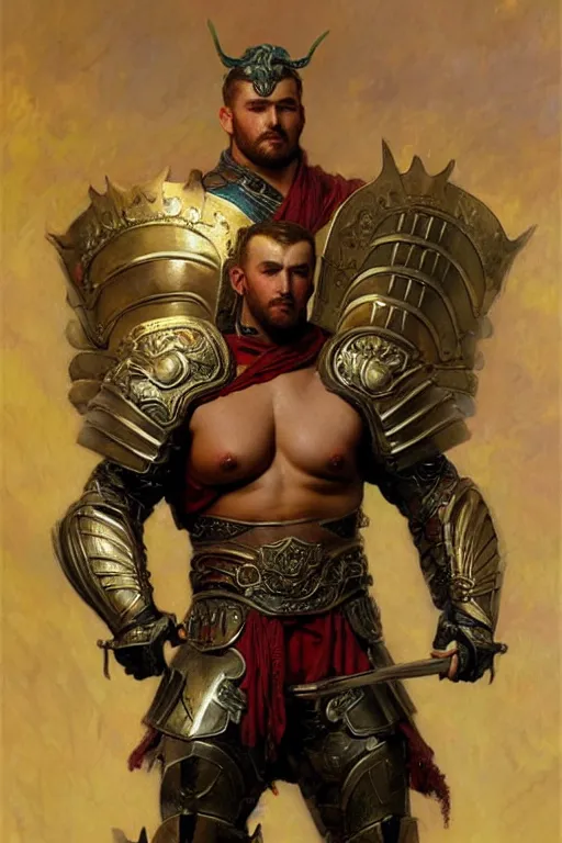 Image similar to attractive beefy male with armor, song dynasty, character design, painting by gaston bussiere, craig mullins, j. c. leyendecker, tom of finland