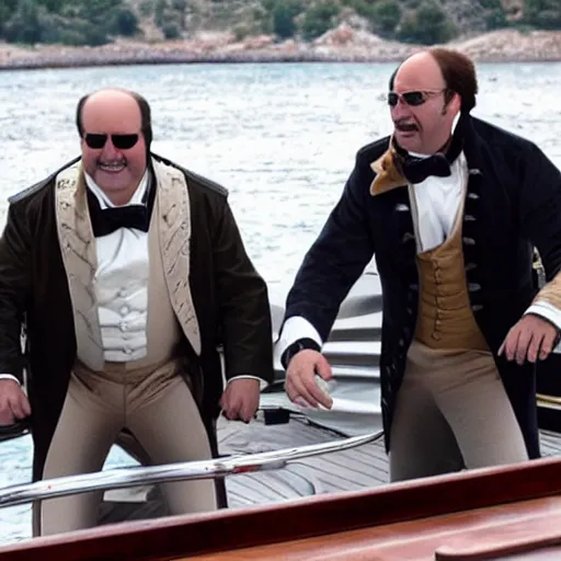 Image similar to character torrente and hamilton on a boat