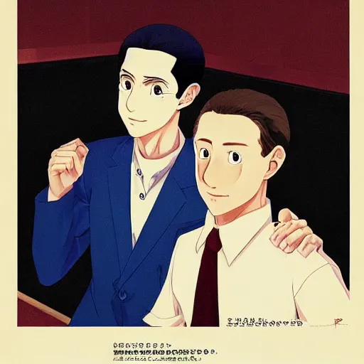 Image similar to anime joseph goebbels and mark zuckerberg by hasui kawase by richard schmid