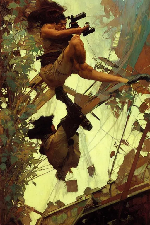 Prompt: mike stoklasa, action lines, painting by'phil hale '!!! gaston bussiere, craig mullins, greg rutkowski, alphonse mucha,