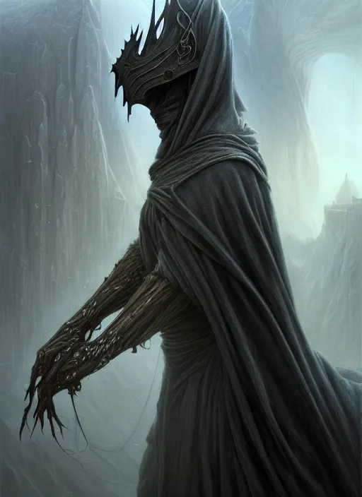 Image similar to closeup portrait shot of a nazgul in a scenic dystopian environment, intricate, elegant, highly detailed, centered, digital painting, artstation, concept art, smooth, sharp focus, illustration, artgerm, tomasz alen kopera, peter mohrbacher, donato giancola, joseph christian leyendecker, wlop, boris vallejo