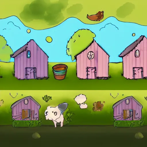 Image similar to of a concept for farming game with cute character and cute house cute animal, pastel color scheme