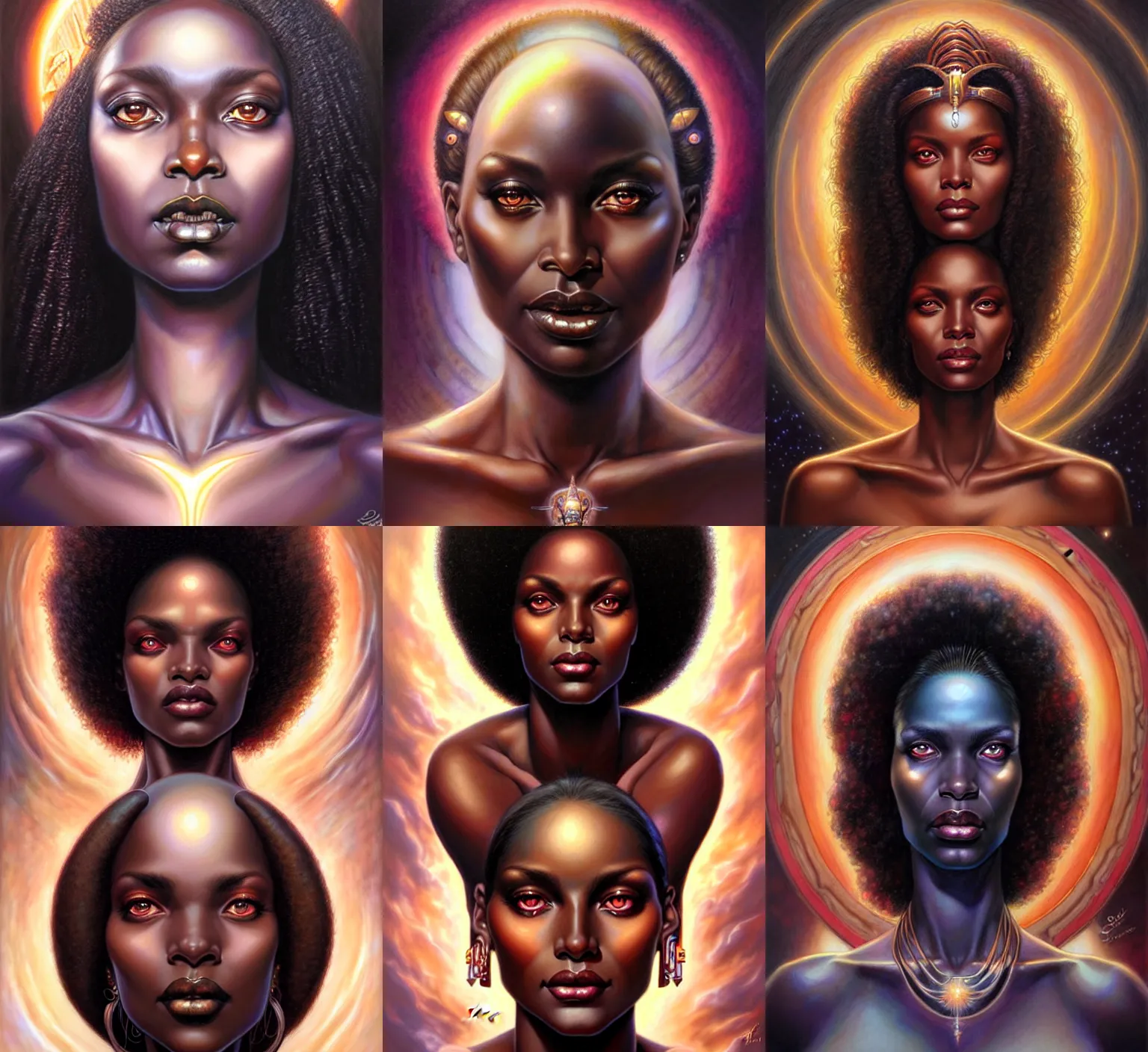 Prompt: stunning goddess of life portrait, clear eyes and dark skin. realistic, symmetrical face. art by bowater charlie, mark brooks, julie bell, arian mark, tony sandoval