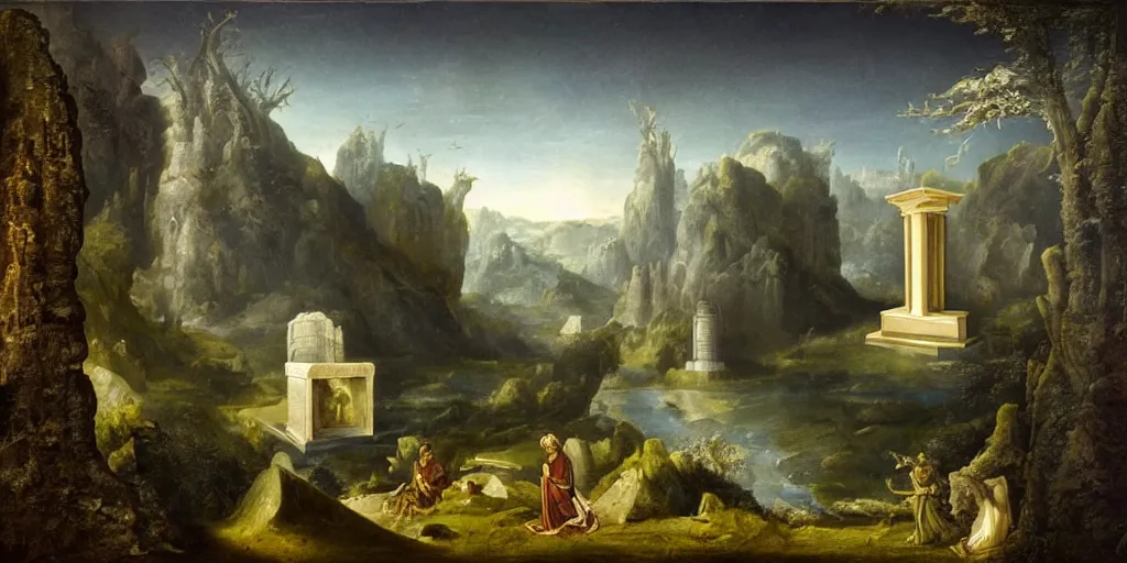 Prompt: an amazing award winning photo of a surreal landscape with the holy grail, Arcadia