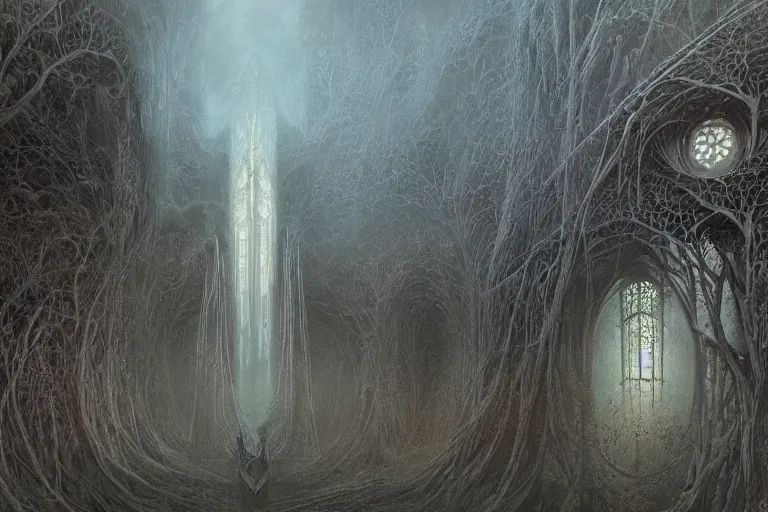 Image similar to Rivendell Himeji Eden hallucination, amazing concept painting, by Jessica Rossier by HR giger by Beksinski,