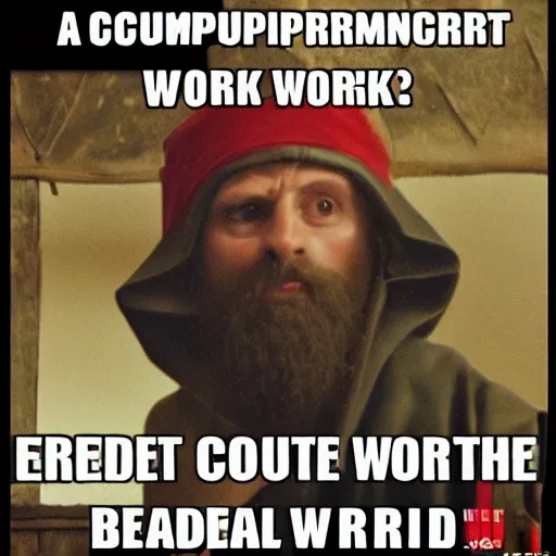 Image similar to a computer programmer from the medieval times, annoyed at work