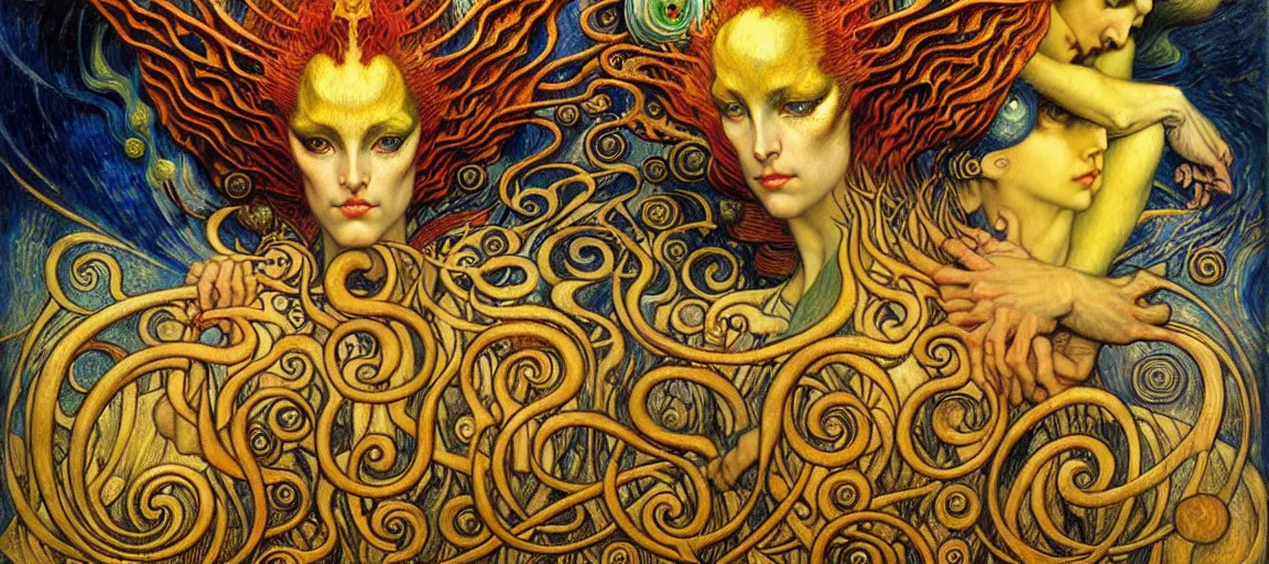 Image similar to Divine Chaos Engine by Karol Bak, Jean Delville, William Blake, Gustav Klimt, and Vincent Van Gogh, symbolist, visionary