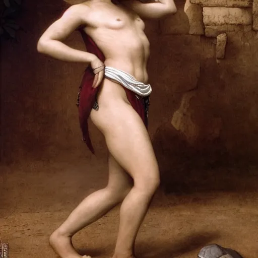 Image similar to donald trump as young egyptian girl, full body, white loincloth, symetrical, grey background, intricate, sharp focus, illustration, orientalism, bouguereau, rutkowski, jurgens, rendered in 3 d by xie boli