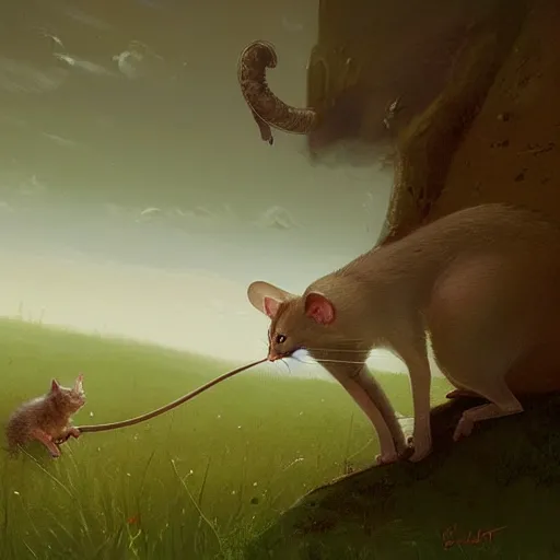 Prompt: hybrid of mouse and cat and rat, half cat - half mouse, digital art fantasy art, art by george stubbs, jakub rozalski, anton fadeev, james gurney