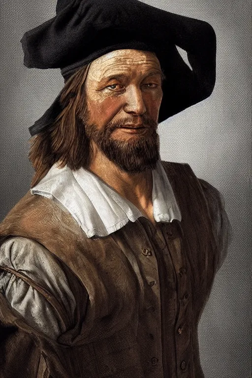 Prompt: portrait, headshot, digital painting, of an old rich 17th century sailor, in tricorn hat, realistic, hyperdetailed, chiaroscuro, concept art, art by Franz Hals