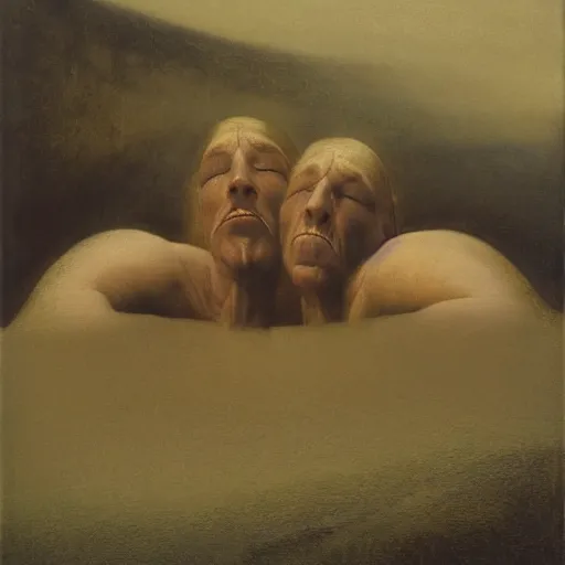 Prompt: the dream of the walrus and the swimmers in oslo, by odd nerdrum, oil on canvas, 1 9 8 3, high resolution