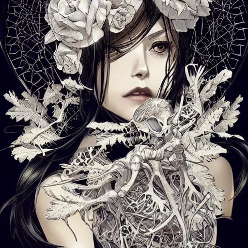 Image similar to anime manga skull portrait beautiful Marie Avgeropoulos skeleton, intricate, elegant, highly detailed, digital art, ffffound, art by JC Leyendecker and sachin teng