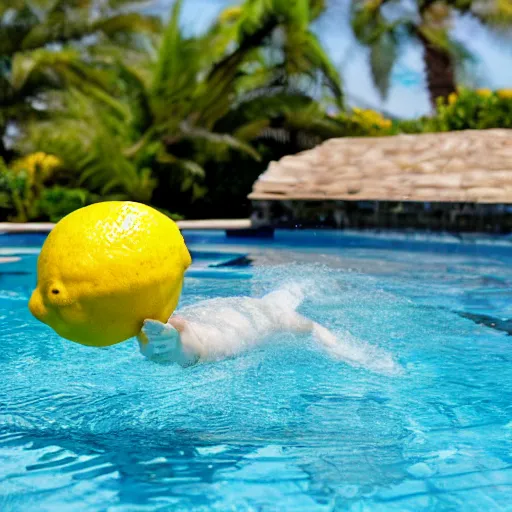 Prompt: lemon swimming in the pool