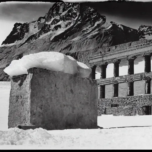 Image similar to photographs of secret 1 9 4 0's expedition to antarctica featuring ancient ruins