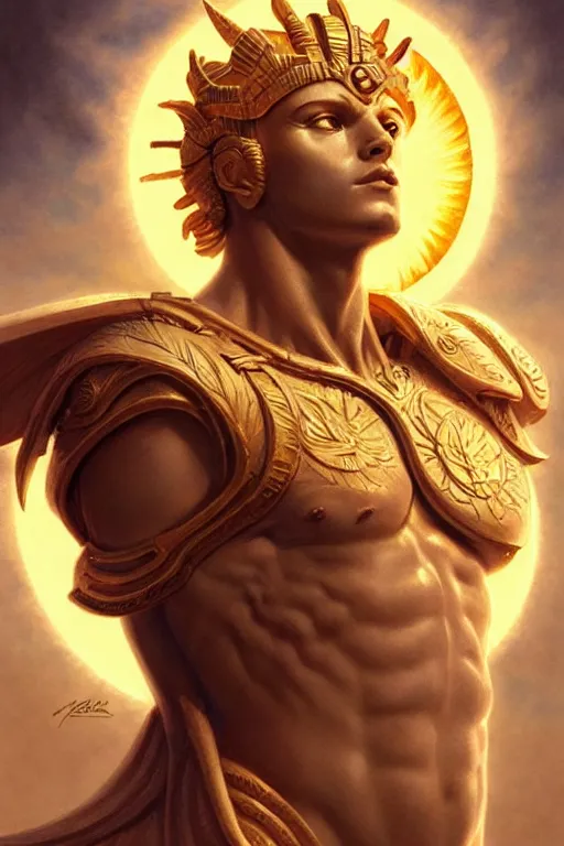 Image similar to apollo humanoid god of the sun, highly detailed, d & d, fantasy, highly detailed, digital painting, trending on artstation, concept art, sharp focus, illustration, art by artgerm and greg rutkowski and magali villeneuve