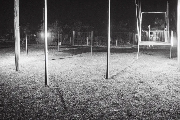 Image similar to liminal playground, mid night, scary, 2000s photo, very dark, no lights