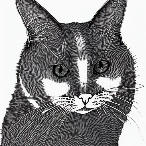 Image similar to portrait of a cat, pen line art