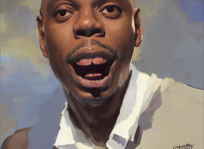 Prompt: a highly detailed beautiful portrait of dave chappelle smoking weed by gregory manchess, james gurney, james jean