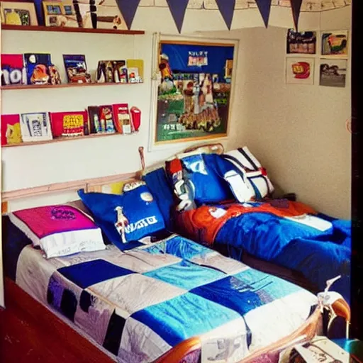 Image similar to a photo of the typical australian, 1 0 year old boy's bedroom in the year 1 9 9 4