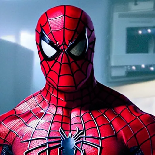 Image similar to dwayne johnson as spiderman, full body shot, highly - detailed, sharp focus, award - winning