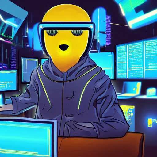 Image similar to prairie dog!! hacker in a blue-lit room surrounded by computers, cyberpunk, highly detailed, trending on pixiv